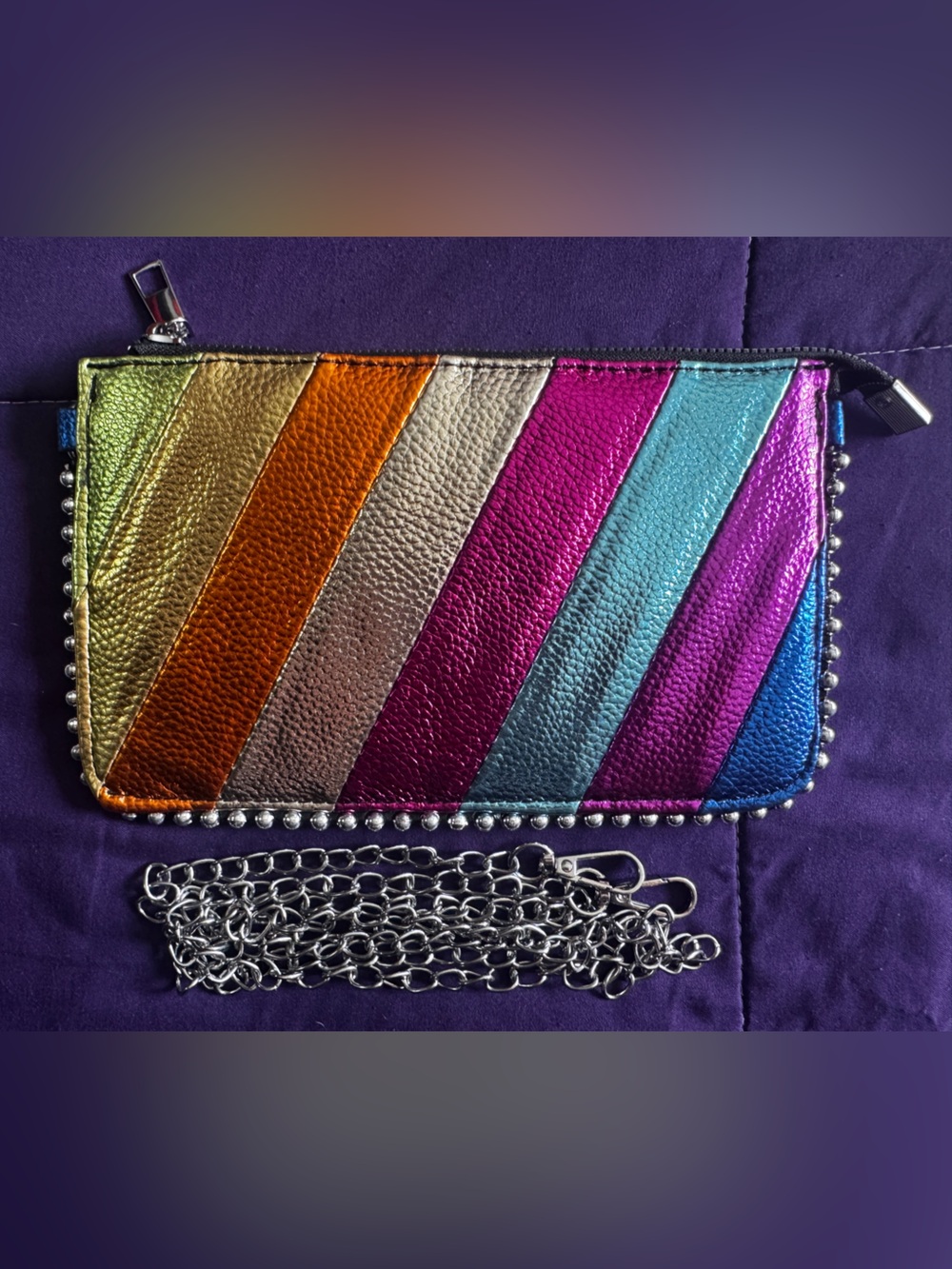 Metallic Rainbow Stripe Crossbody Bag